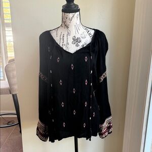 Sundance Black Embroidered Boho Blouse